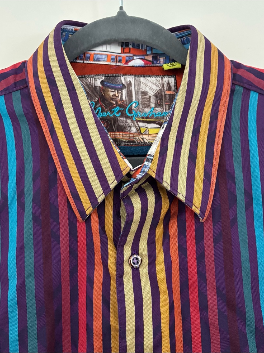 ROBERT GRAHAM Shirt Mens 3XL Tailored Multi Striped Flip Cuff Button Up Party - Picture 5 of 10